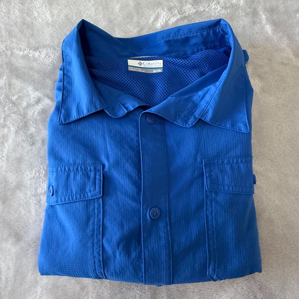 Columbia Men's XL/TG‎ Blue Omni Shade Long Sleeve Outdoor Shirt Sun Protection